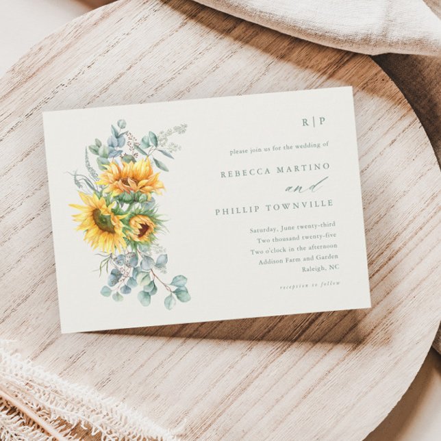 Invitation Élégant Mariage de automne d'ivoire de tournesol E (Créateur téléchargé)