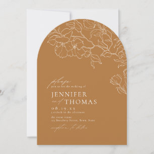 Invitation Élégant mariage de automne doré floral dessiné à l