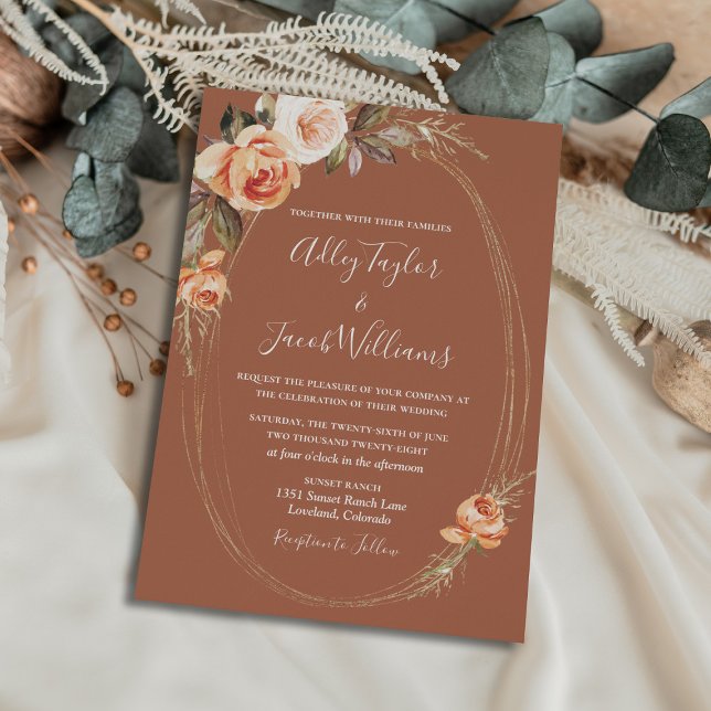 Invitation Élégant Mariage de automne floral en terre cuite B (Créateur téléchargé)