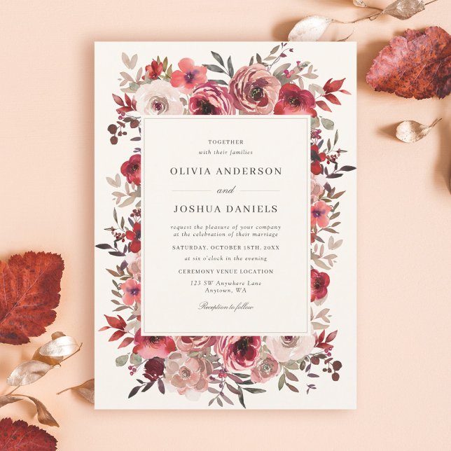 Invitation Élégant Mariage de automne rouge rustique (Créateur téléchargé)