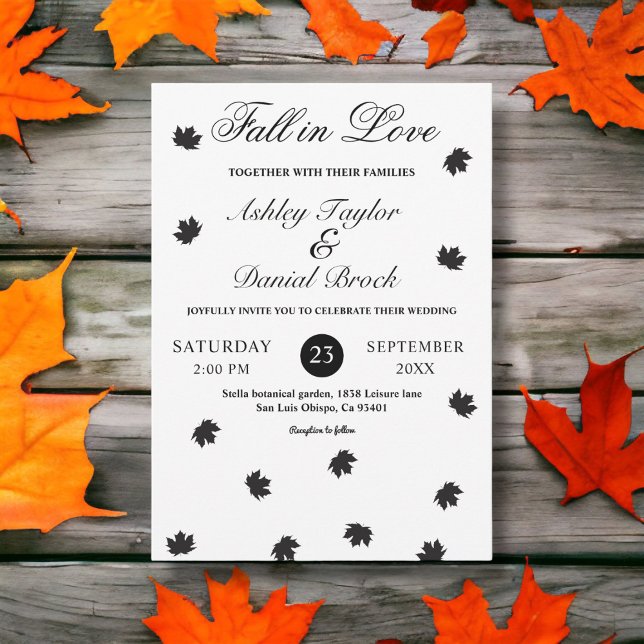 Invitation Élégant Mariage de automne rustique noir et blanc  (Créateur téléchargé)