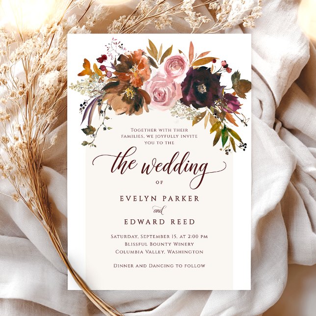 Invitation Élégant Mariage de Boho Floral Automne (Créateur téléchargé)