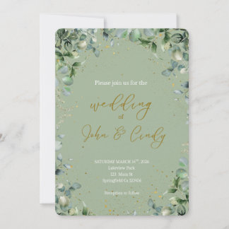 Invitation Élégant Mariage de Botanique Verte & Poussière d'O
