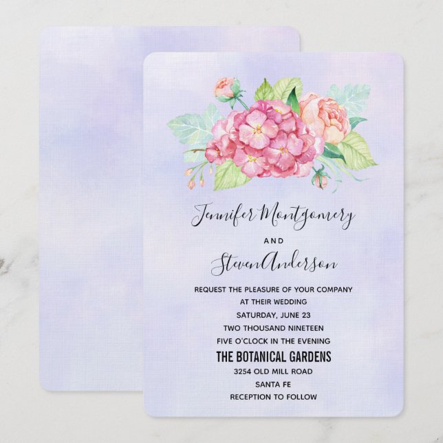 Invitation Élégant Mariage de bouquet de couleur rose (Devant / Derrière)