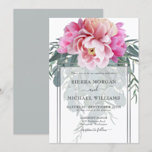 Invitation Élégant Mariage de bouquet gris argenté rose