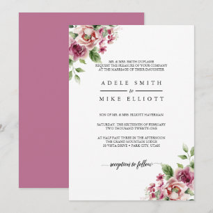 Invitation Elégant Mariage de bouquet rose aquarelle