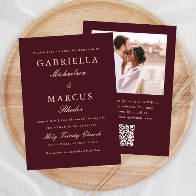 Invitation Elégant Mariage de Bourgogne QR Rsvp Photo (Créateur téléchargé)