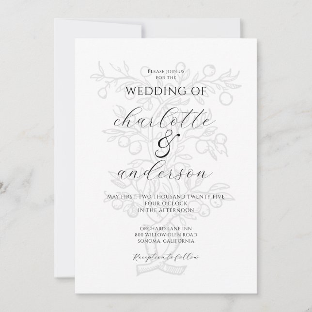 Invitation Élégant Mariage de branche d'arbre fruitier (Devant)