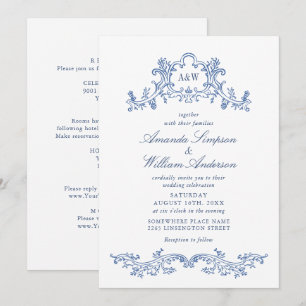 Invitation Elégant Mariage de cadre baroque Dusty Blue Classy