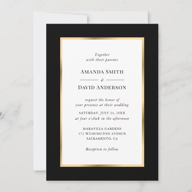 Invitation Élégant Mariage de cadre Black Gold (Devant)
