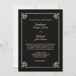 Invitation Élégant Mariage de cadre Black Gold