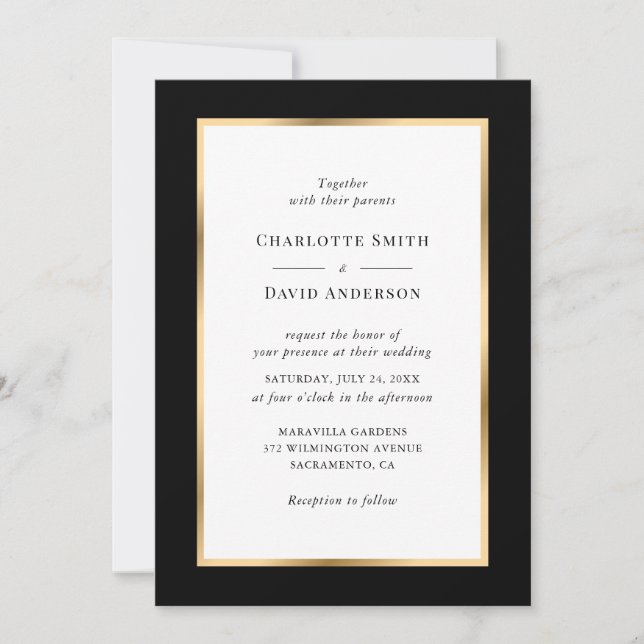 Invitation Élégant Mariage de cadre Black Gold (Devant)