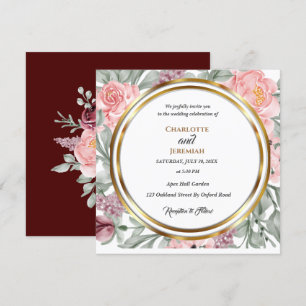 Invitation Elégant Mariage de cadre de cercle de verdure rose