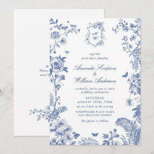 Invitation Elégant Mariage de cadre décoratif bleu Dusty Baro