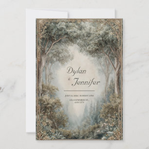 Invitation Élégant Mariage de cadre d'or de forêt Vintage