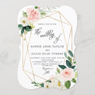 Invitation Élégant Mariage de cadre doré à fleurs de crème