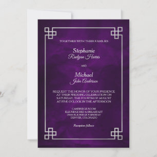 Invitation Élégant Mariage de cadre en argent violet