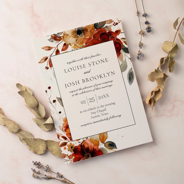Invitation Elégant Mariage de cadre fleuri d'automne (Créateur téléchargé)