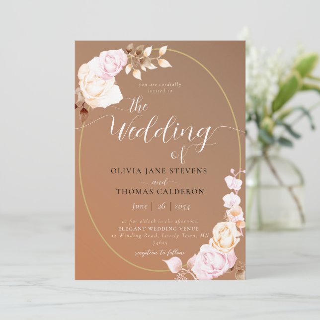 Invitation Elégant Mariage de cadre floral Sienna moderne aut (Debout devant)