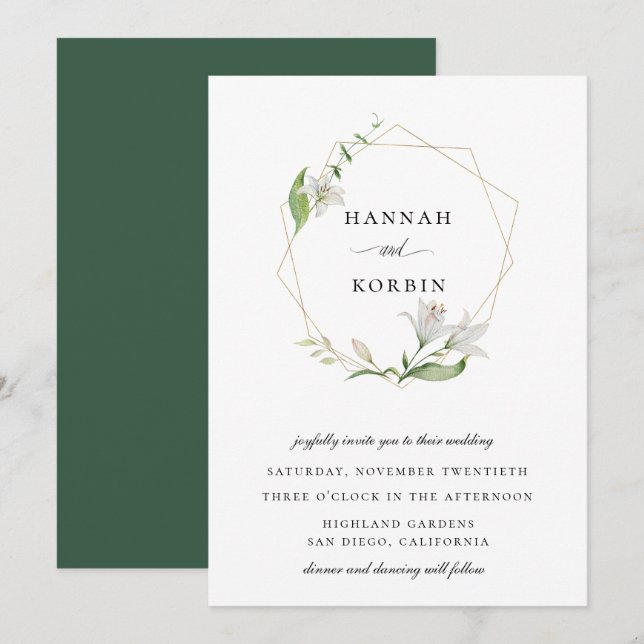 Invitation Elégant Mariage de cadre géométrique blanc floral  (Devant / Derrière)