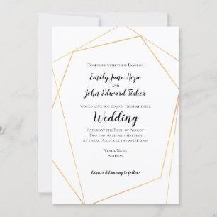 Invitation Elégant Mariage de cadre géométrique or simple