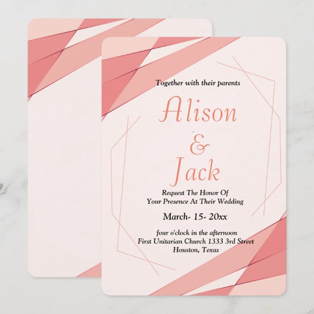 Invitation Élégant mariage de cadre géométrique rose vif (Devant / Derrière)
