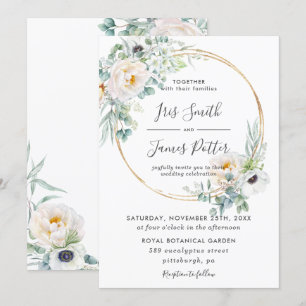 Invitation Élégant Mariage de cadre Or ivoire fleuri