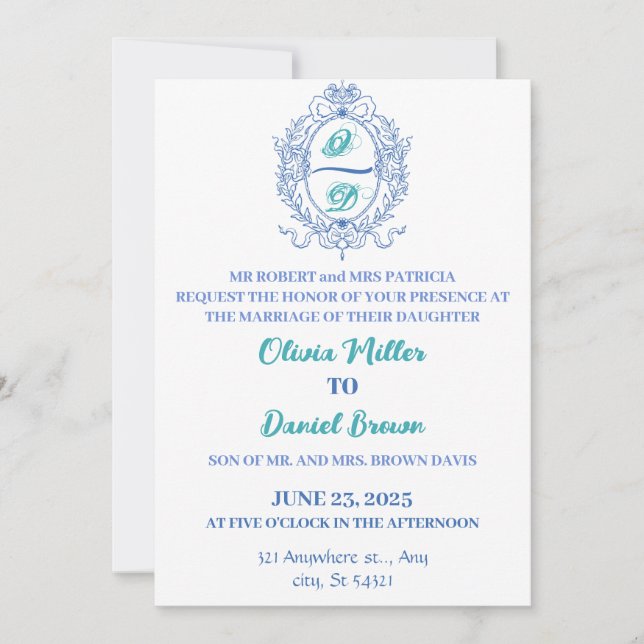 Invitation Élégant Mariage de cadre ovale Floral (Devant)