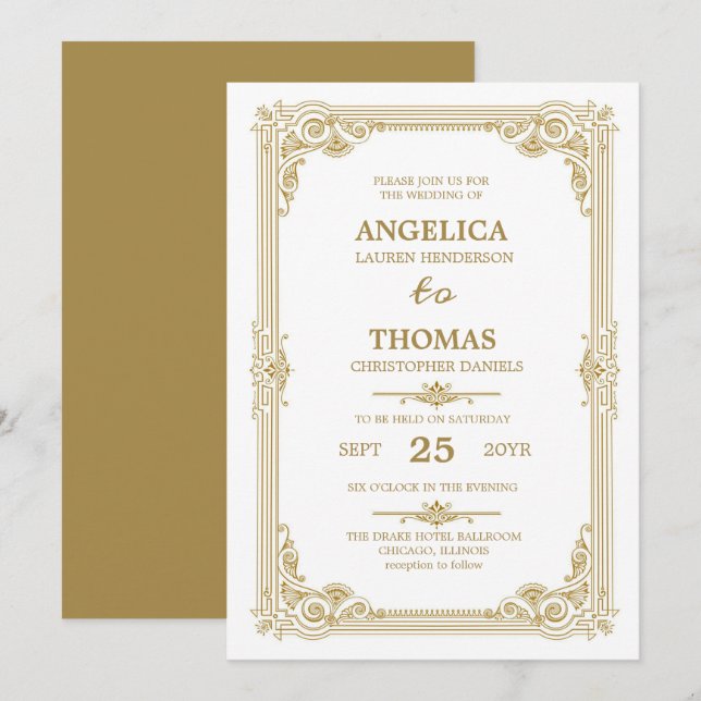 Invitation Elégant Mariage de cadre Vintage Papaya Whip (Devant / Derrière)