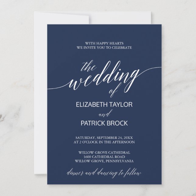 Invitation Élégant Mariage de calligraphie de marine (Devant)