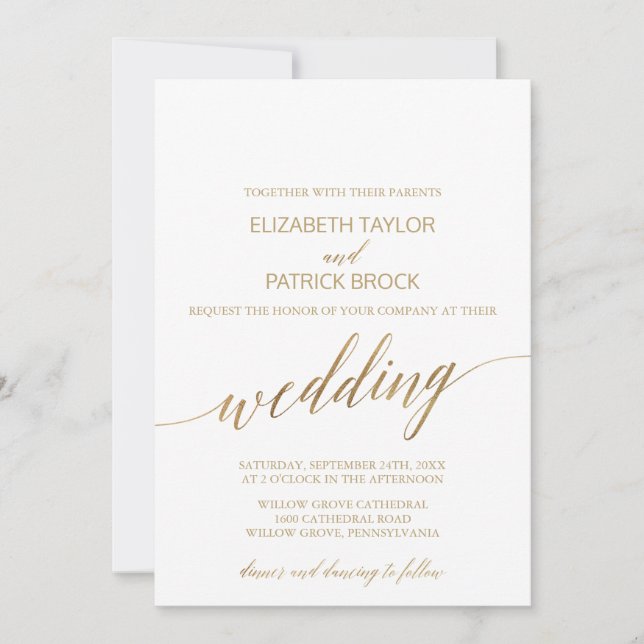 Invitation Élégant Mariage de calligraphie or (Devant)