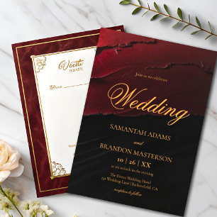 Invitation Élégant Mariage de calligraphie rouge et noir or