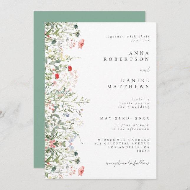 Invitation Élégant Mariage de champ Fleur sauvage (Devant / Derrière)