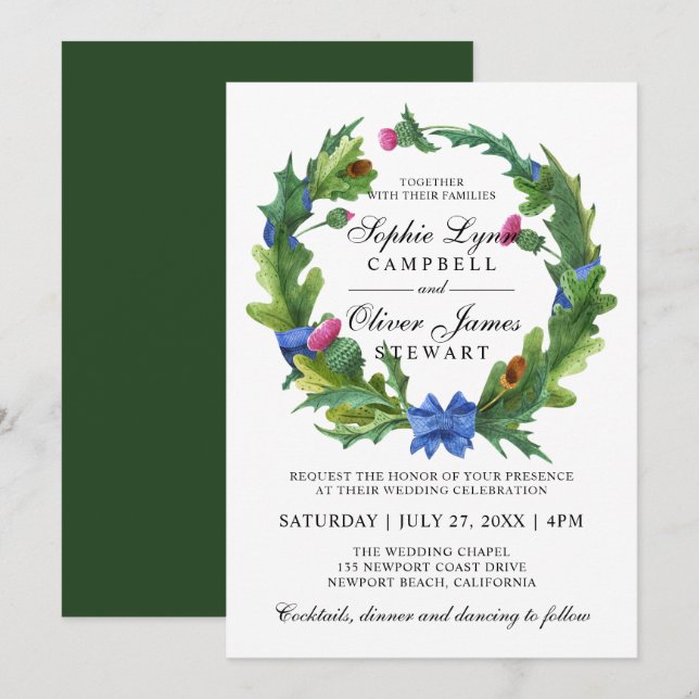 Invitation Élégant Mariage de chardon écossais (Devant / Derrière)