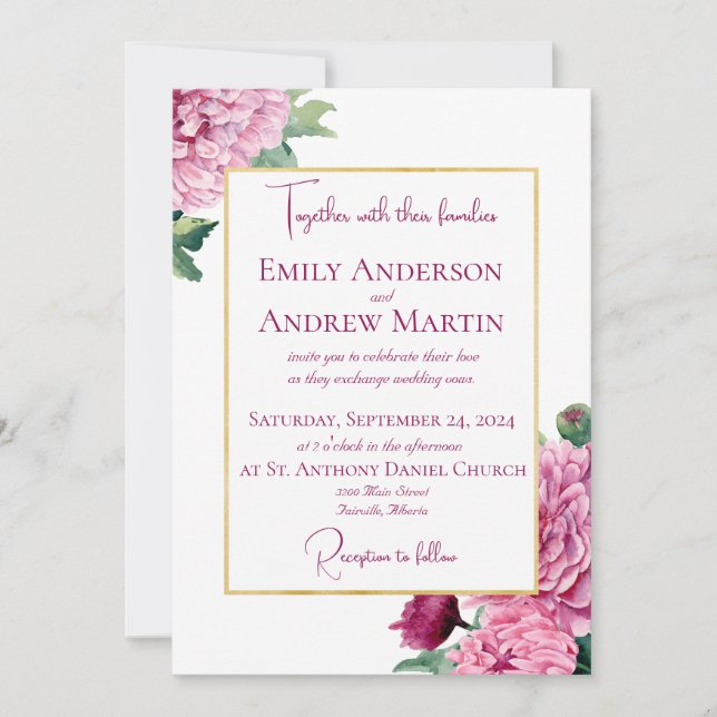 Invitation Élégant Mariage de chrysanthèmes botaniques (Devant)