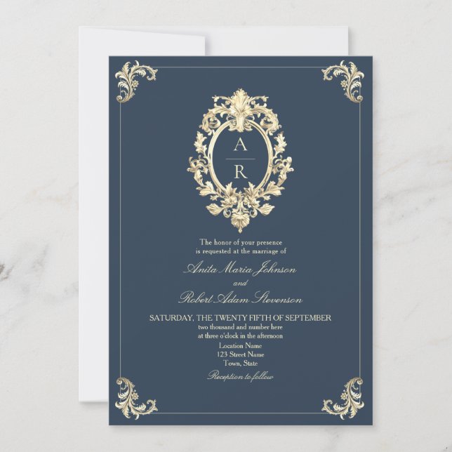 Invitation Élégant Mariage de code QR de la Marine (Devant)