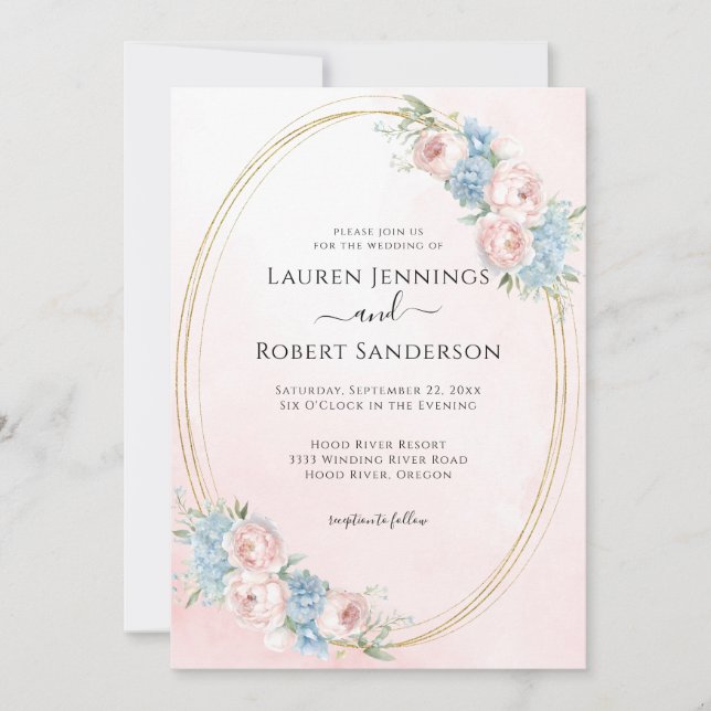 Invitation Elégant Mariage de couleur rose (Devant)