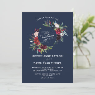 Invitation Élégant Mariage de couronne bleu floral de la mari