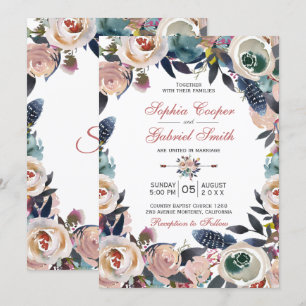 Invitation Élégant Mariage de couronne bleu rose pâle