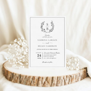 Invitation Élégant Mariage de couronne de monogramme