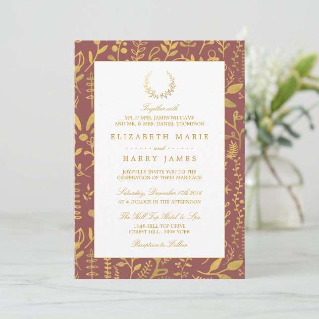Invitation Élégant Mariage de couronne dorée (Debout devant)