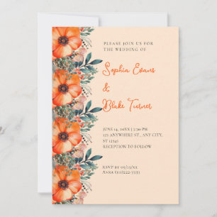 Invitation Élégant Mariage de crème fleurie et verte orange