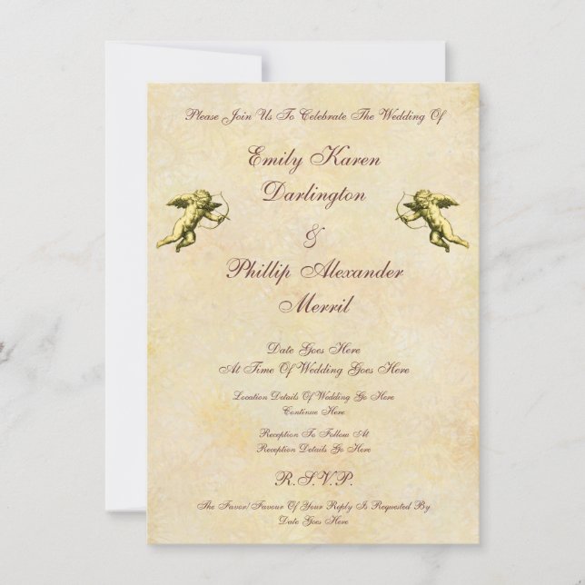 Invitation Élégant Mariage de Cupids et Cherubs Vintages (Devant)