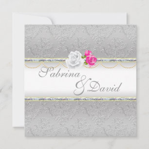 Invitation Elégant Mariage de Damas et rose argenté