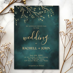 Invitation Élégant Mariage de design botanique vert émeraude