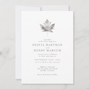 Invitation Élégant Mariage de feuille d'érable argent automne