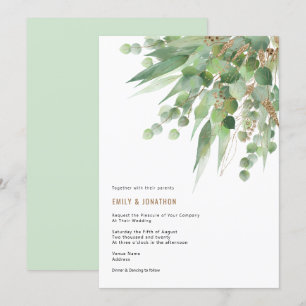 Invitation Élégant Mariage de feuille d'eucalyptus vert or ve