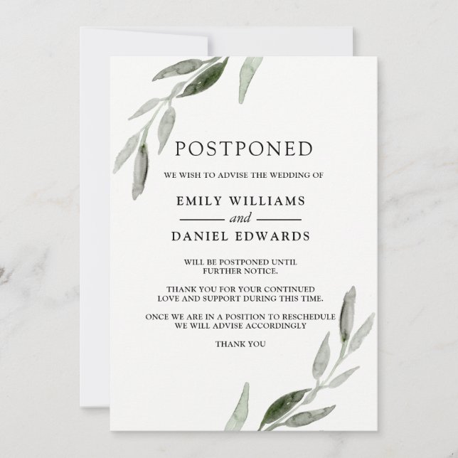 Invitation Élégant Mariage de feuille verte reportée Faire-pa (Devant)