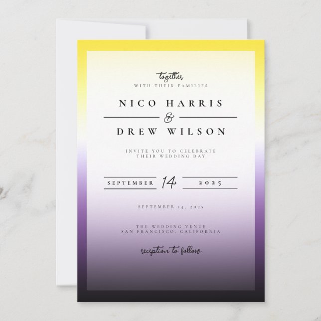 Invitation Élégant Mariage de fierté non binaire (Devant)