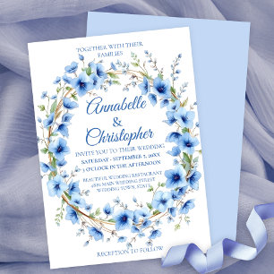 Invitation Élégant Mariage de fleurs bleu romantique
